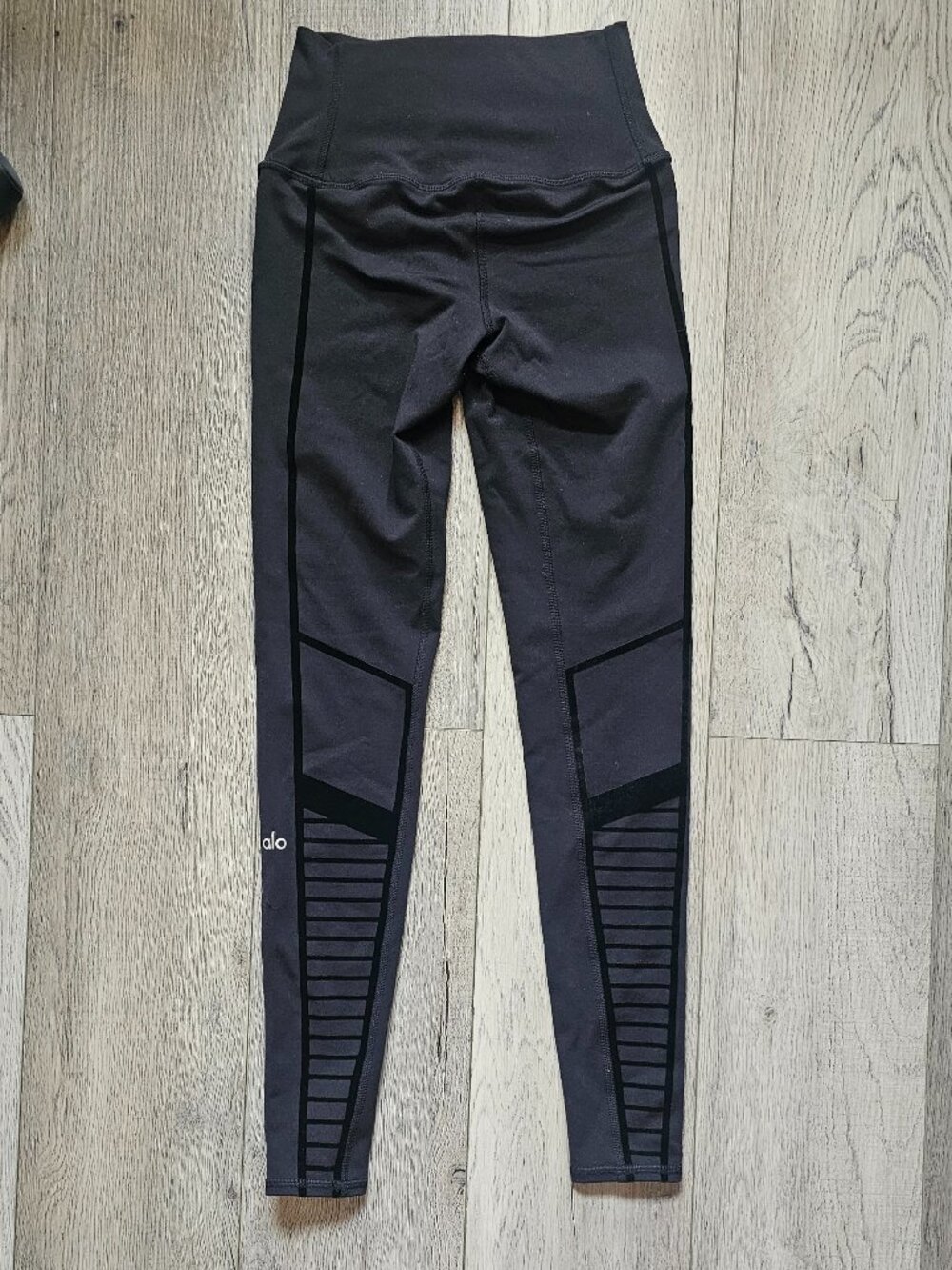 Alo Yoga High Waist Moto Leggings Black Ribbed Panel Activewear Size Small